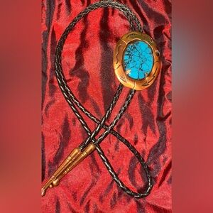 Turquoise and Gold Bolo Tie